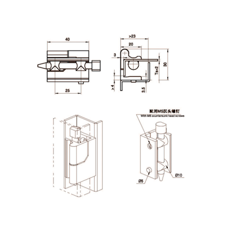 Charnière latérale de porte d'armoire d'externalisation-B2211