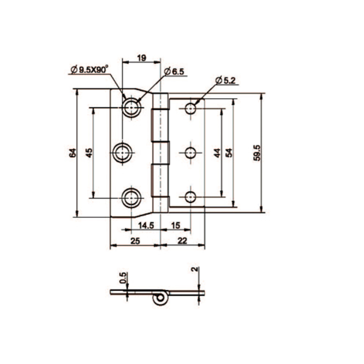 Charnière en acier inoxydable à montage plat-B2221-4