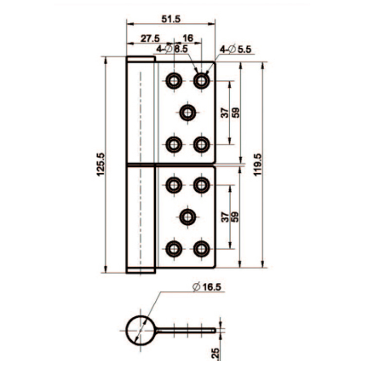 Charnière amovible intégrée en acier inoxydable-B2228-13