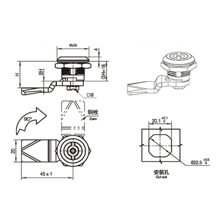 Type d'outil de positionnement extérieur Cam Lock-A6012