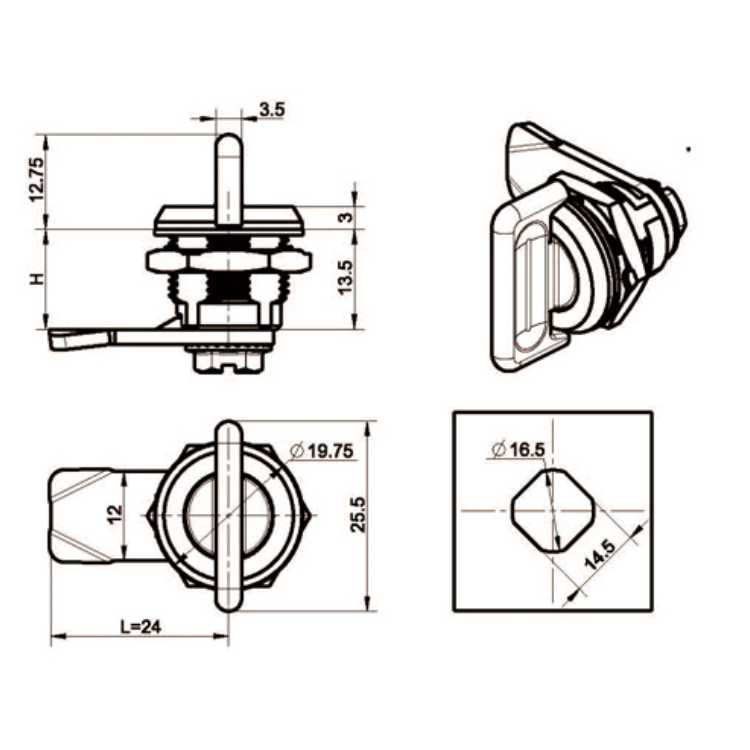 Serrure à petit bouton rotatif-A6131-2