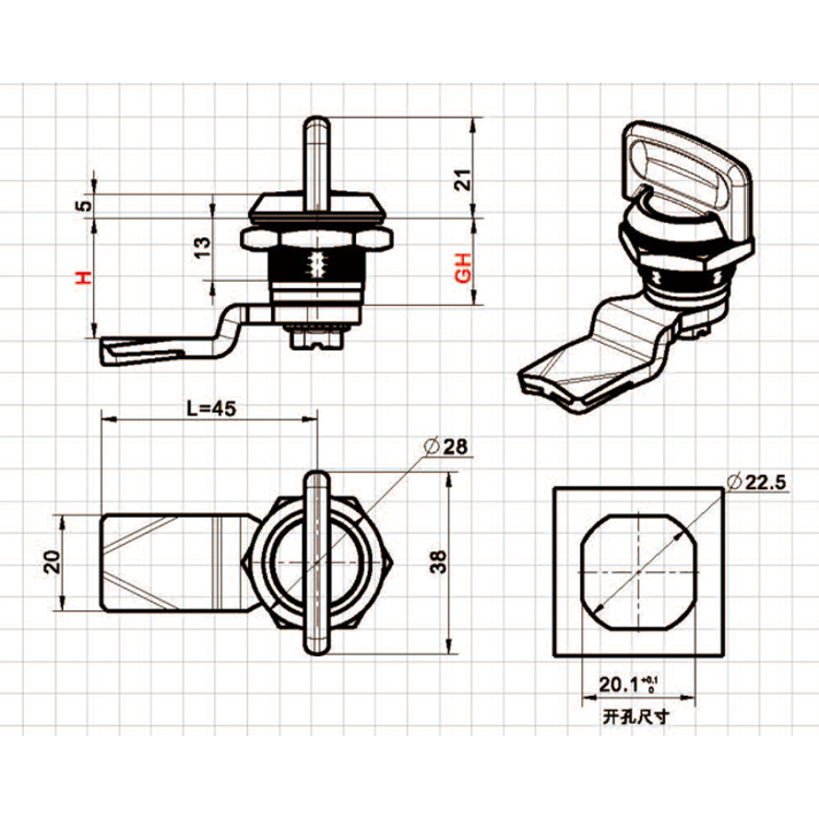 Serrure à came de type bouton-A6306-3
